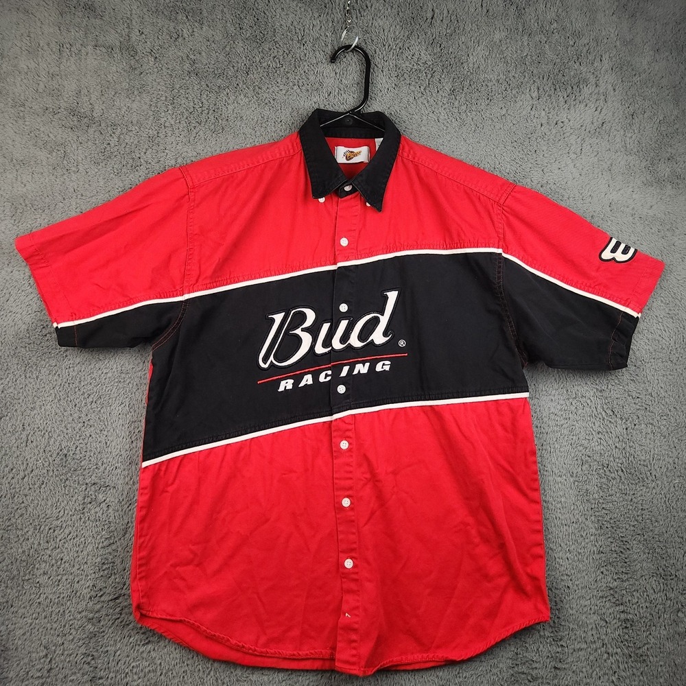 Vintage Dale Jr Bud Racing Button Up Shirt Men's Large NASCAR Winner's Circle #8